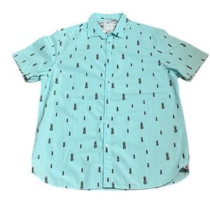 Denim & Flower Men’s Pineapple Pattern Button Up Shirt,‎ Size XL